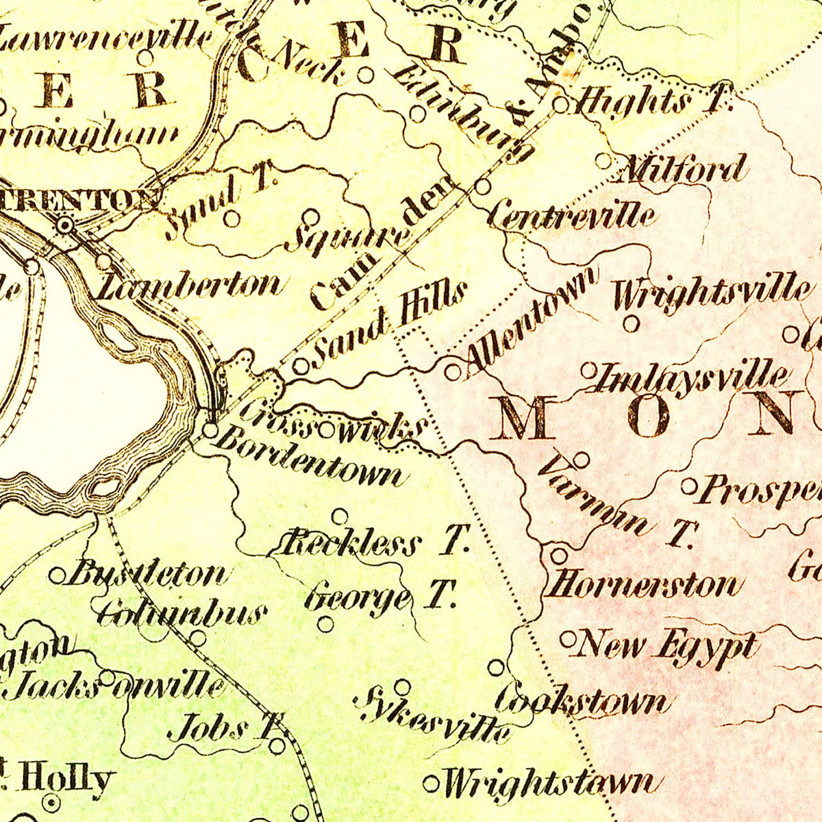 Restored historic details from the 1838 state map of County, New Jersey