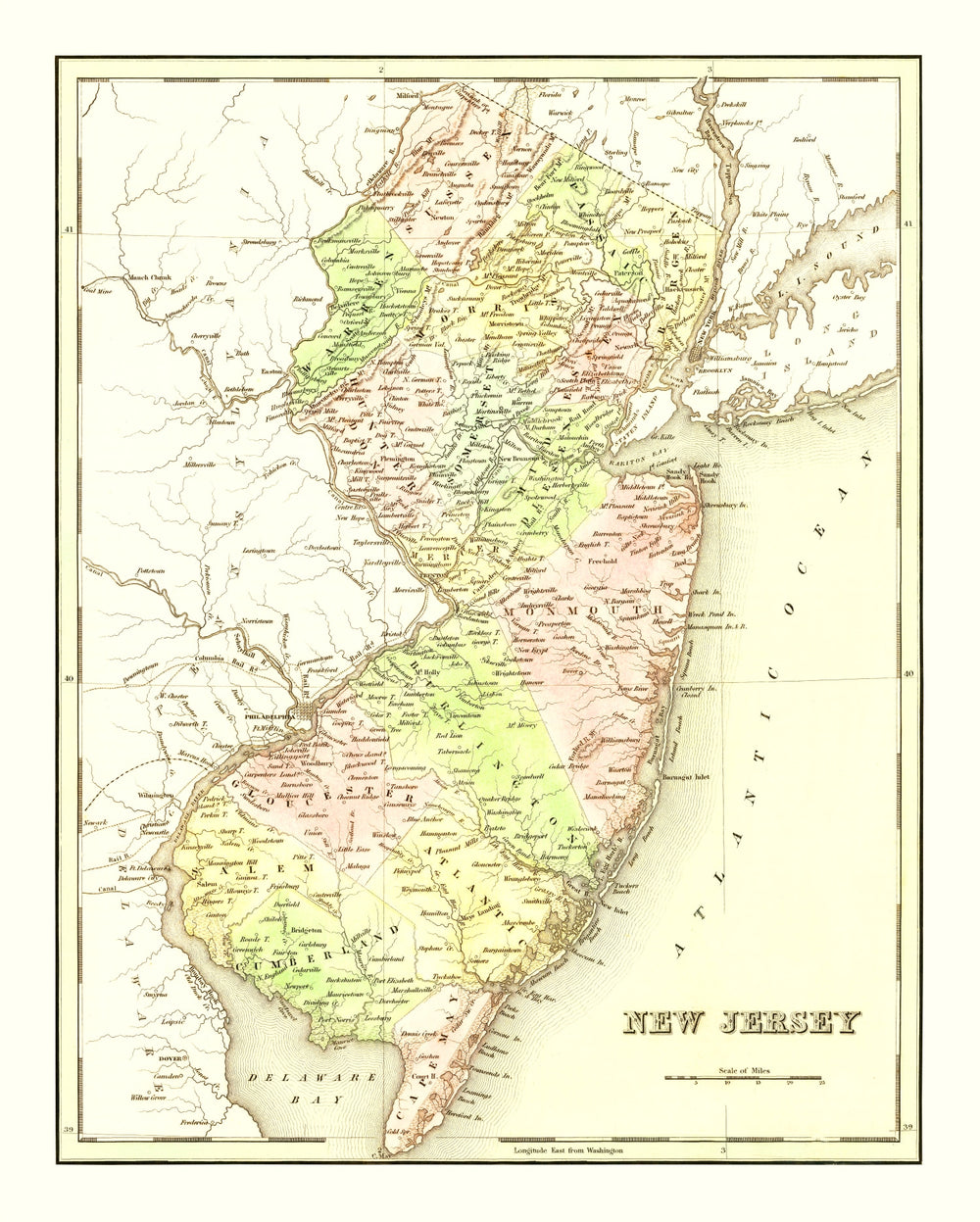 Vintage Map of New Jersey 1838 print style example