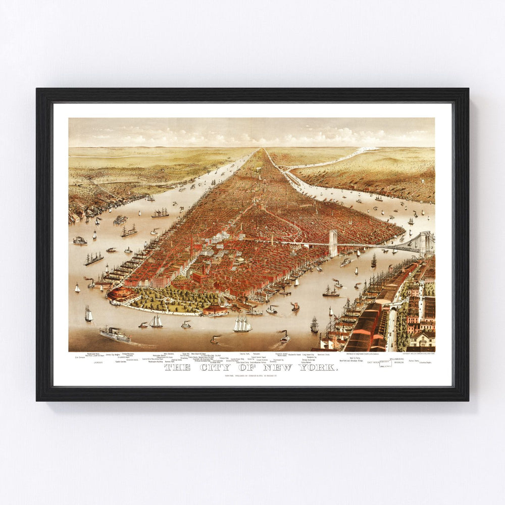 New York City Vintage Map 1884