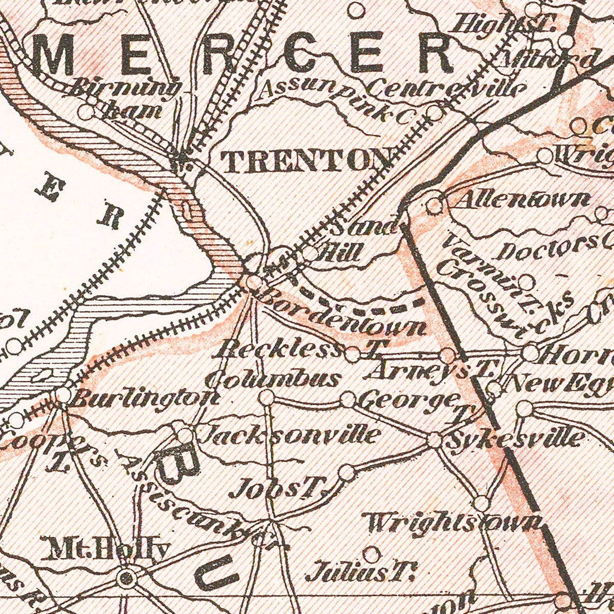 Restored historic details from the 1846 state map of County, New Jersey