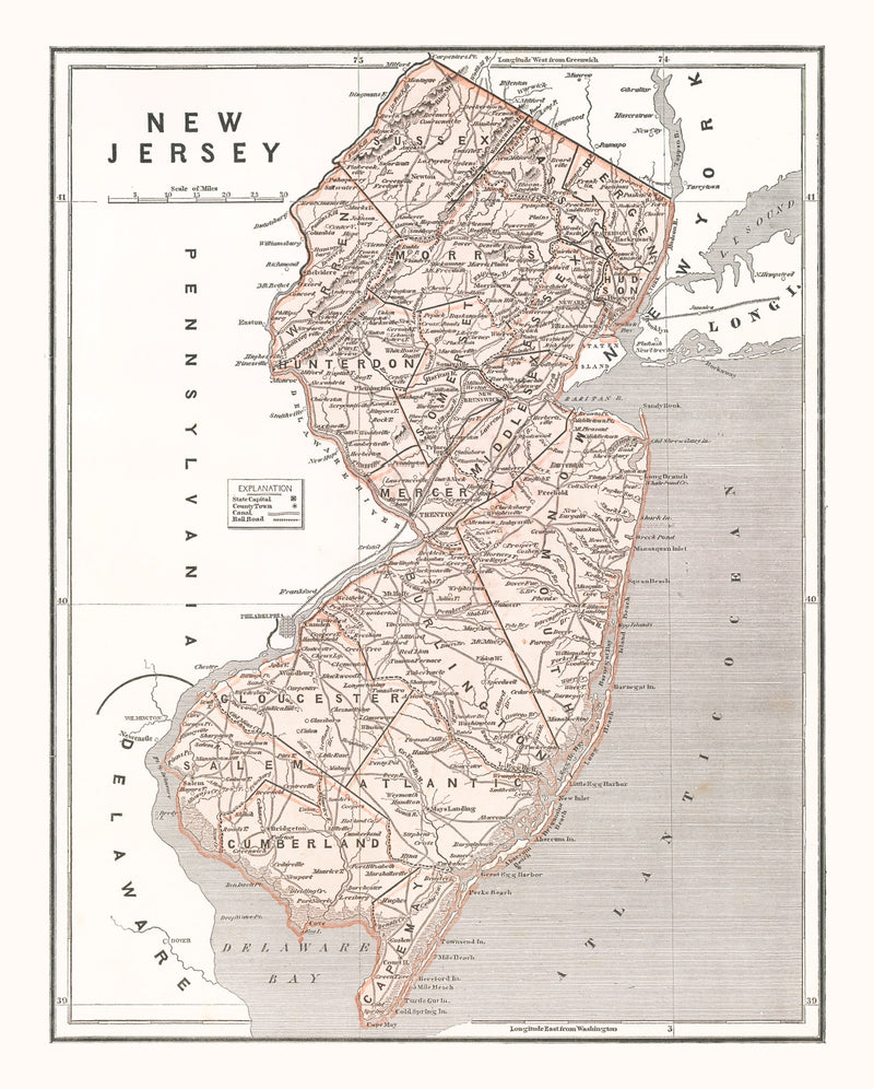 Size comparison using Vintage Map of New Jersey 1846