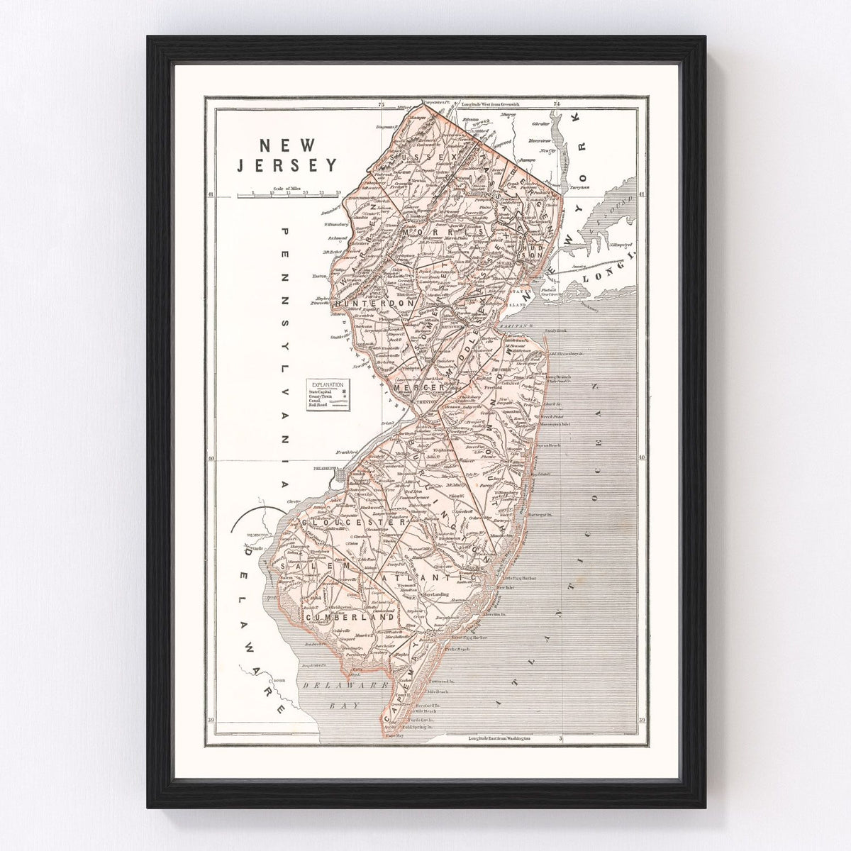 New Jersey Vintage Map 1846