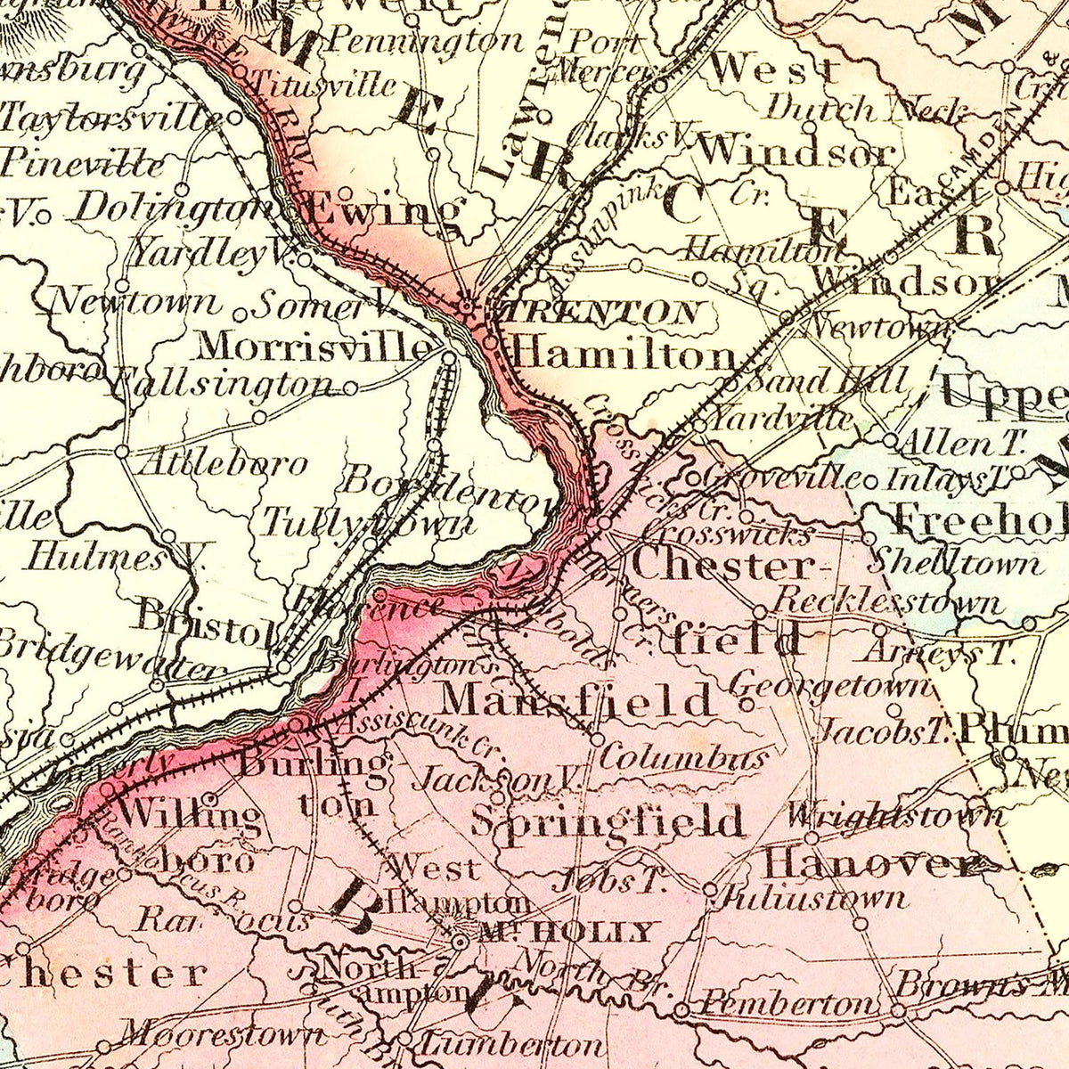 Restored historic details from the 1855 state map of County, New Jersey