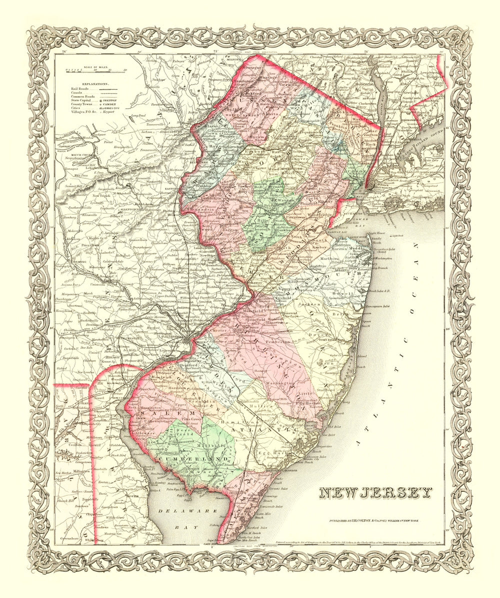 Vintage Map of New Jersey 1855 print style example