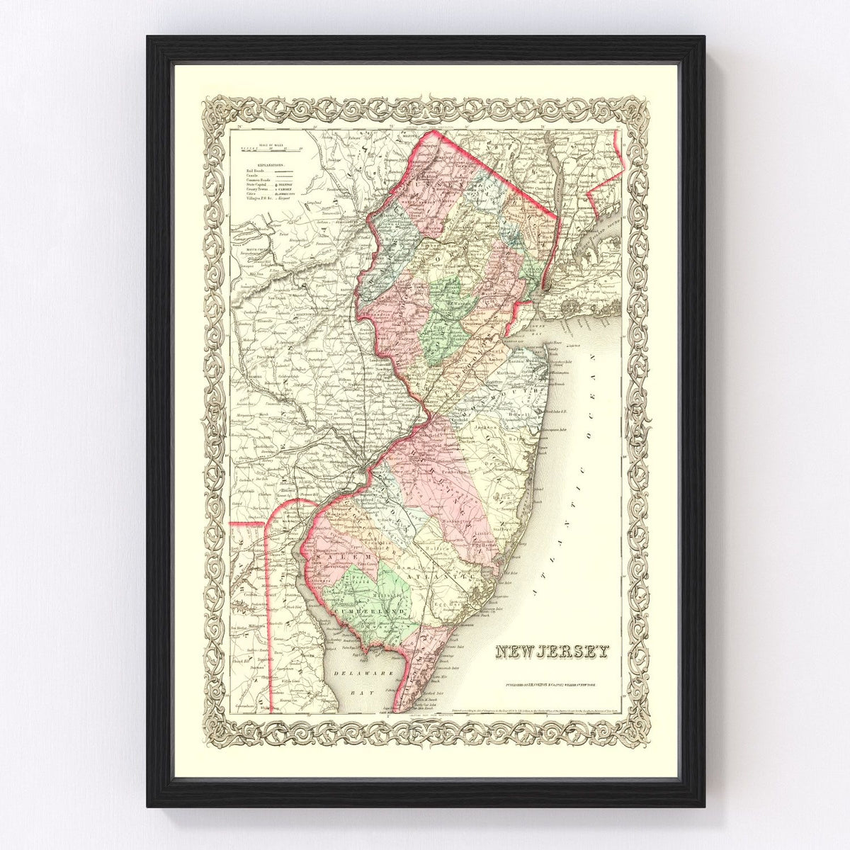 New Jersey Vintage Map 1855