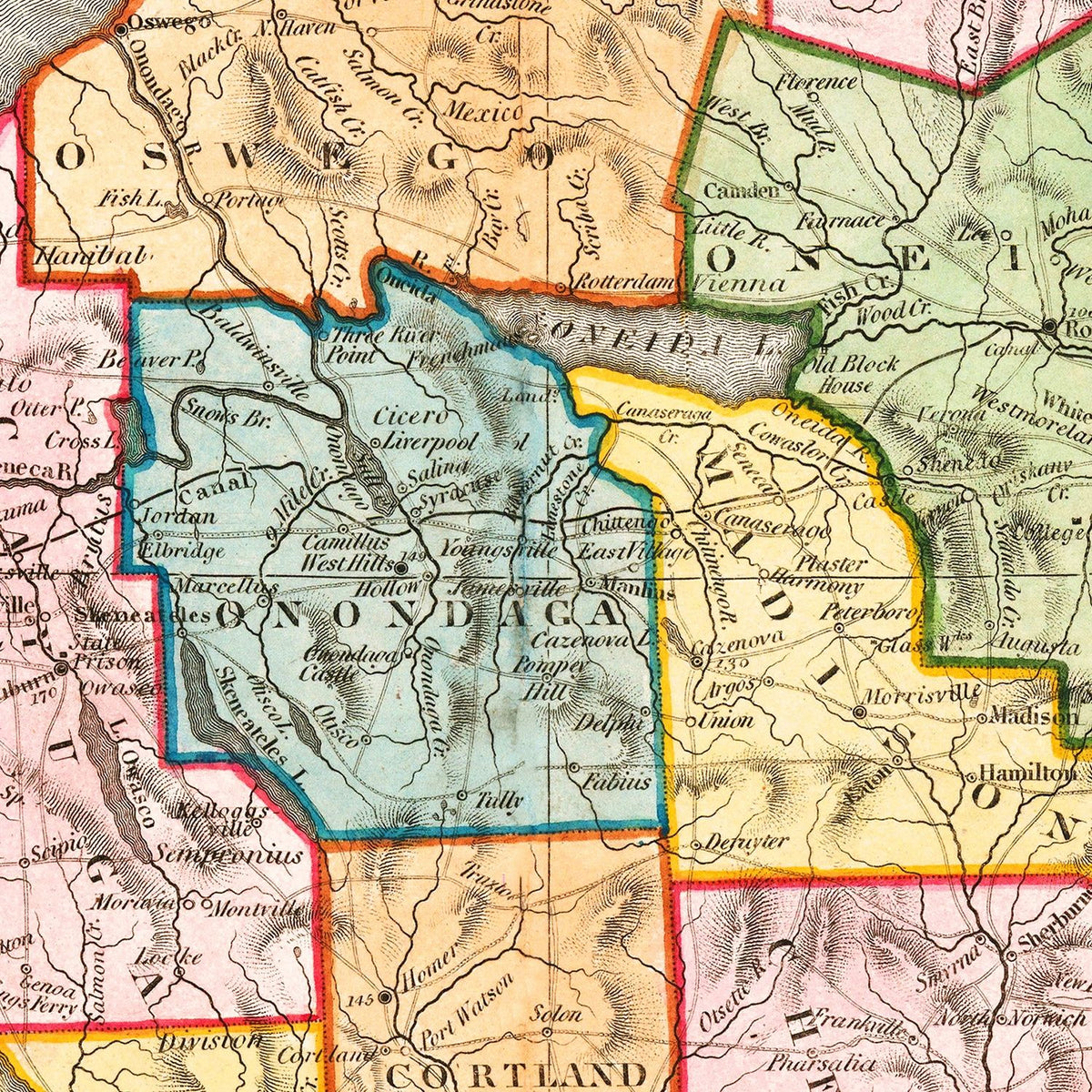 Restored historic details from the 1819 state map of County, New York