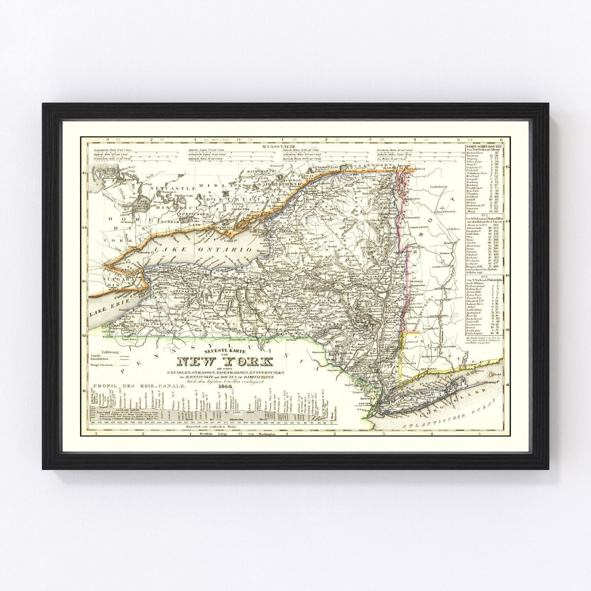 New York Vintage Map 1844