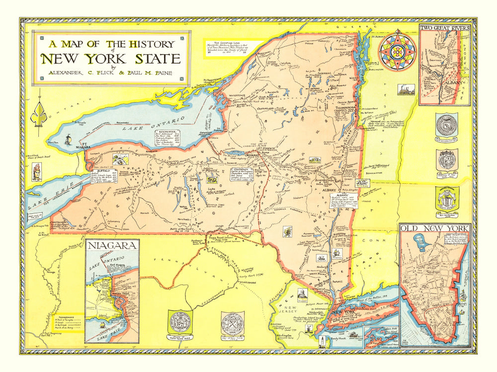 Vintage Map of the History of New York 1928 print style example