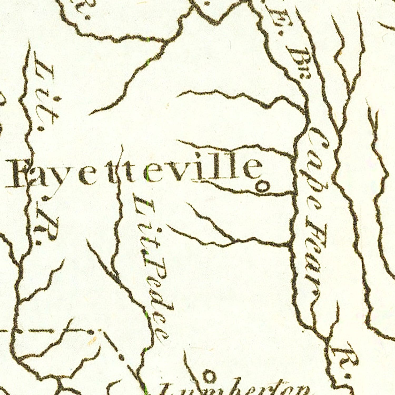 Restored historic details from the 1795 state map of County, North Carolina