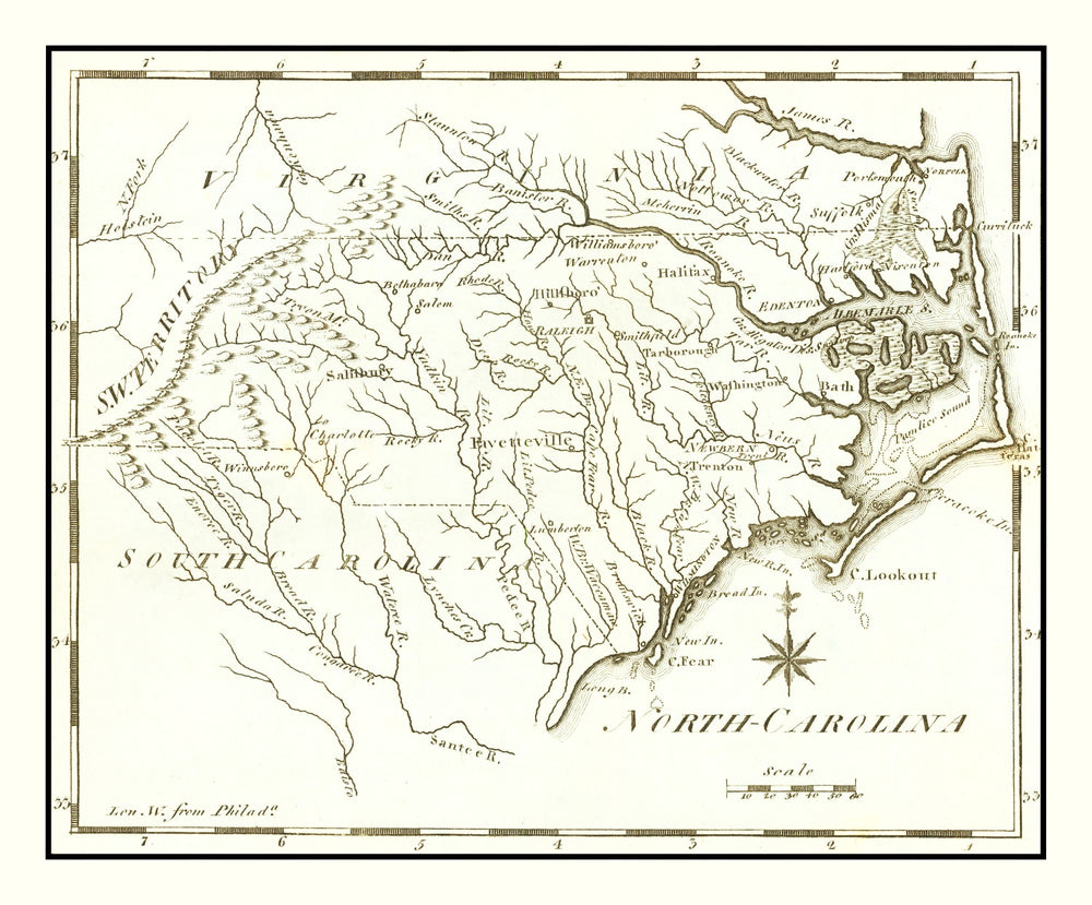 Vintage Map of North Carolina 1795 print style example