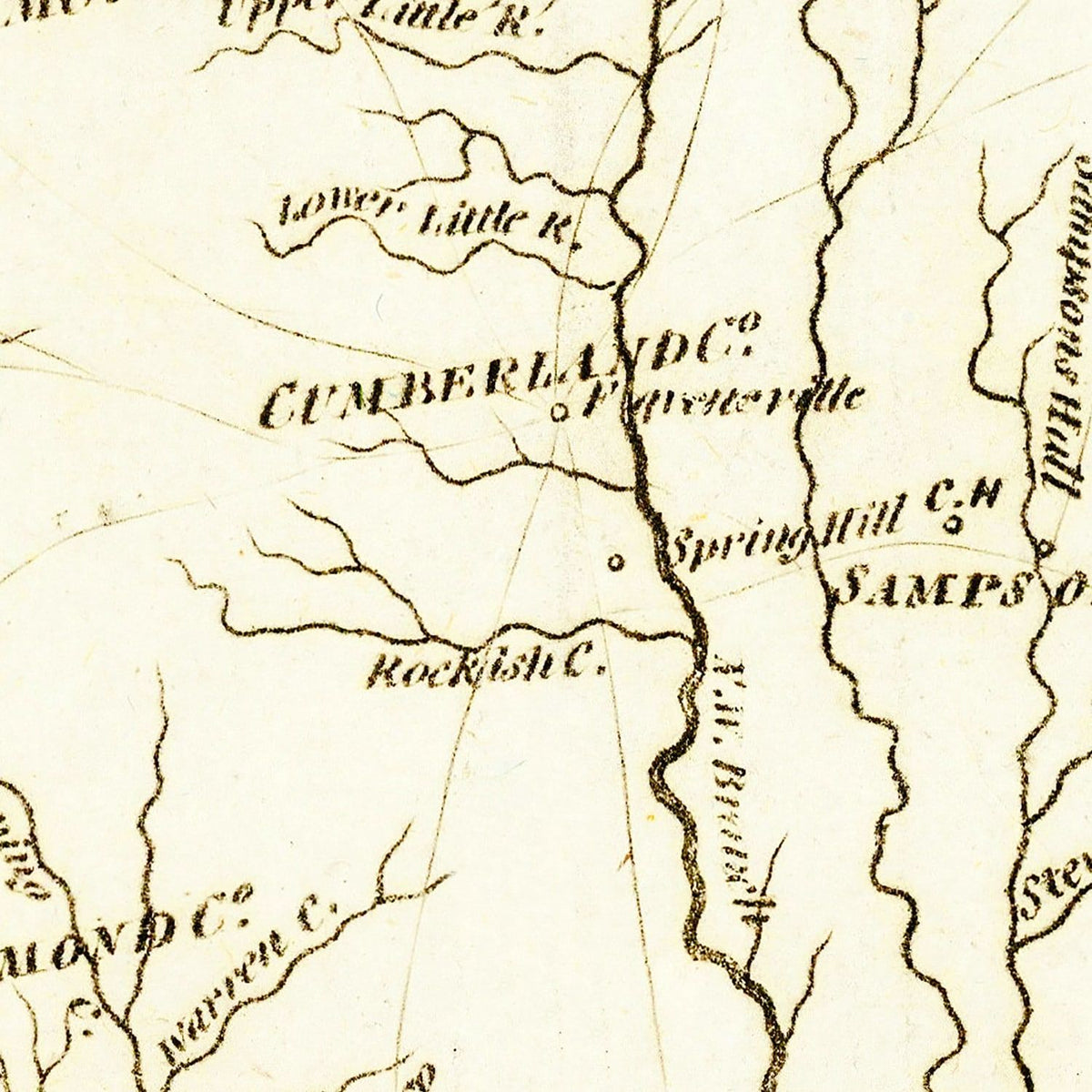 Restored historic details from the 1800 state map of County, North Carolina