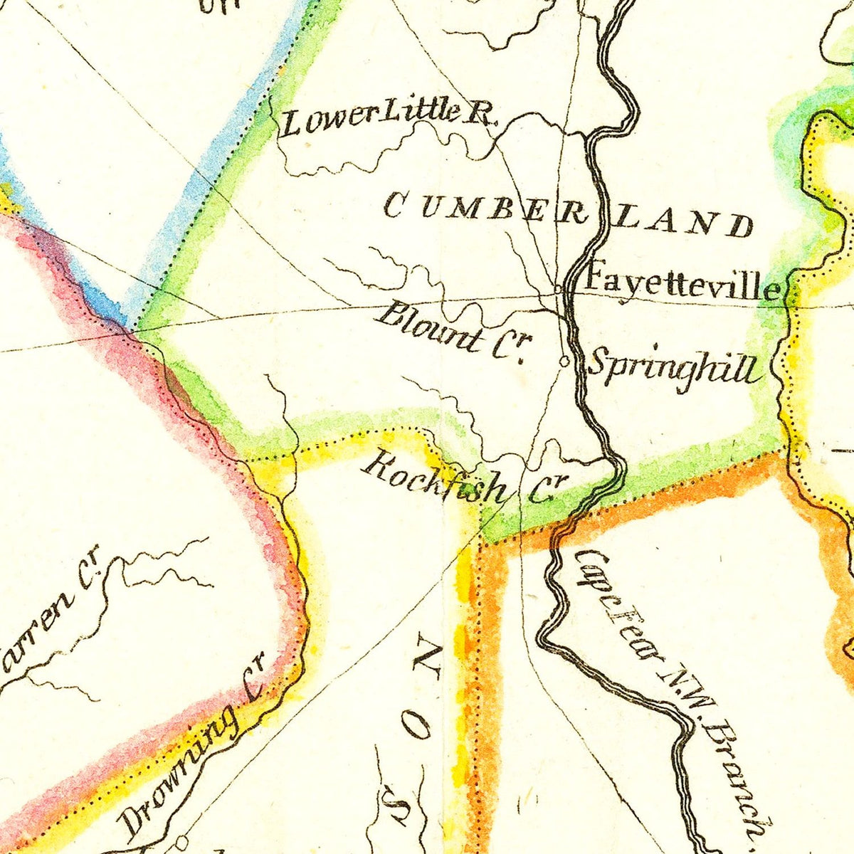 Restored historic details from the 1814 state map of County, North Carolina