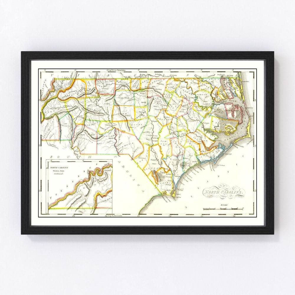 North Carolina Vintage Map 1814