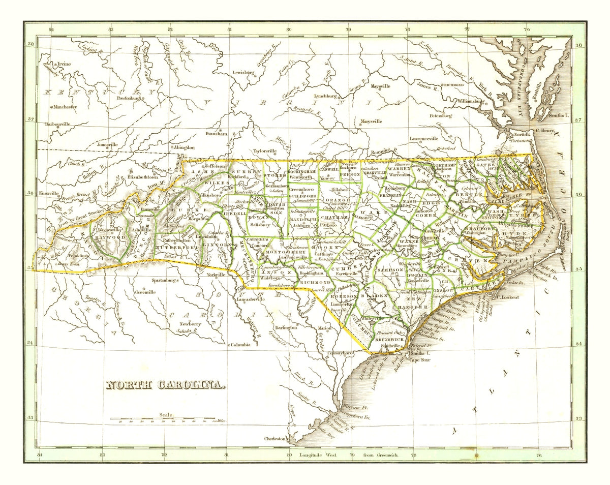 Preview of Vintage Map of North Carolina 1835