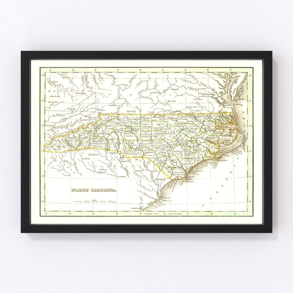 North Carolina Vintage Map 1835