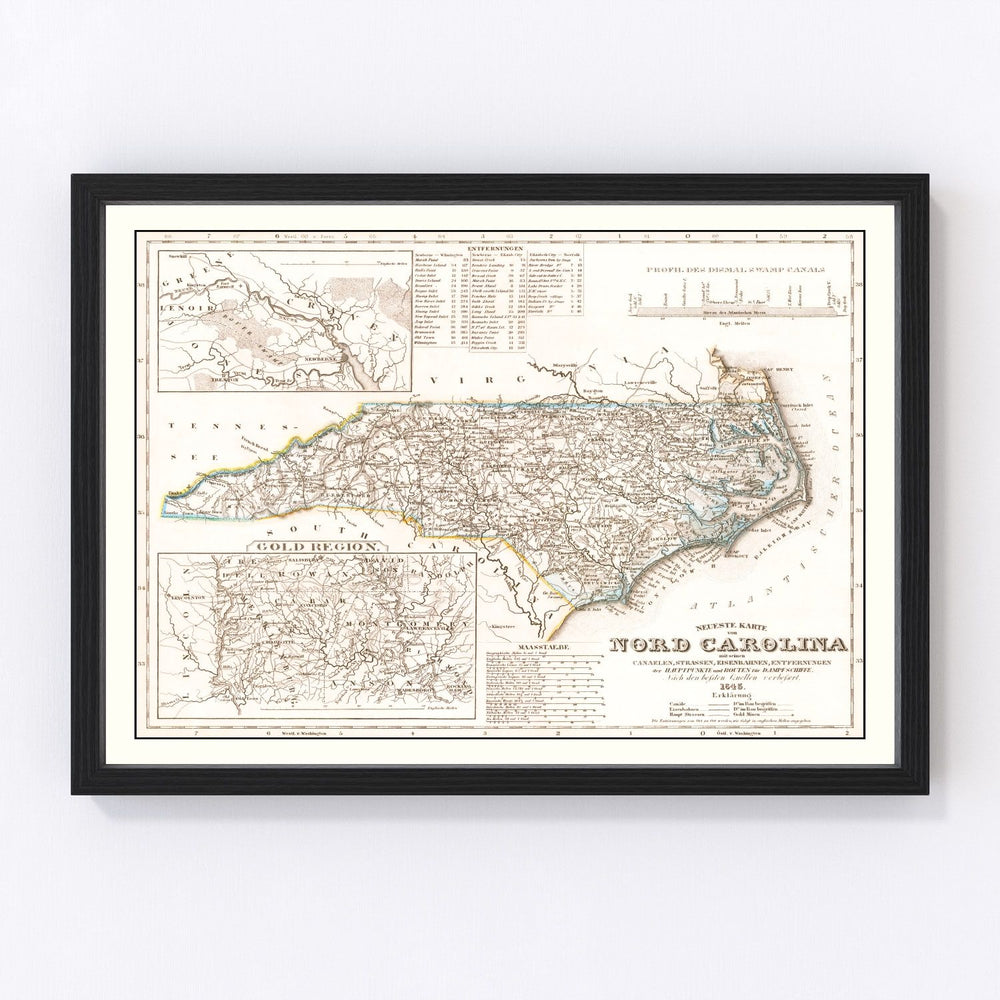 North Carolina Vintage Map 1845