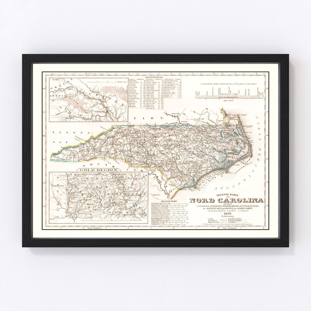North Carolina Vintage Map 1845