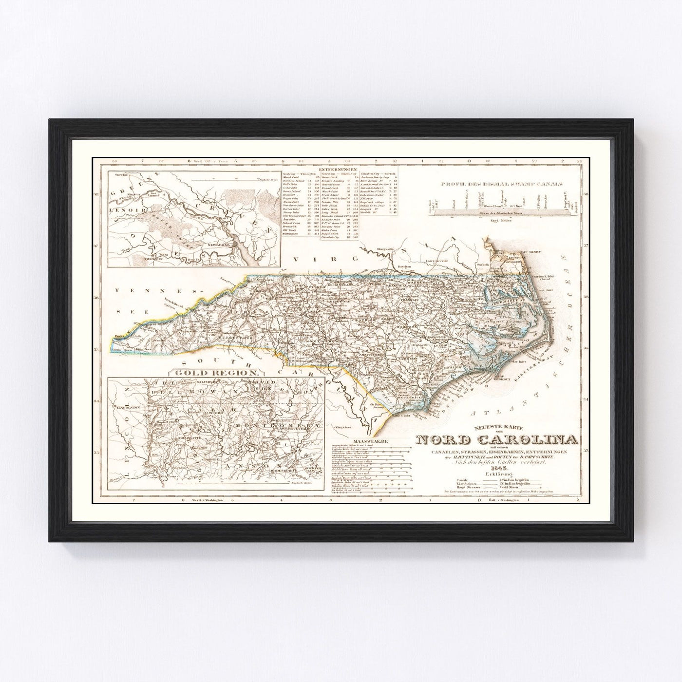 North Carolina Vintage Map 1845