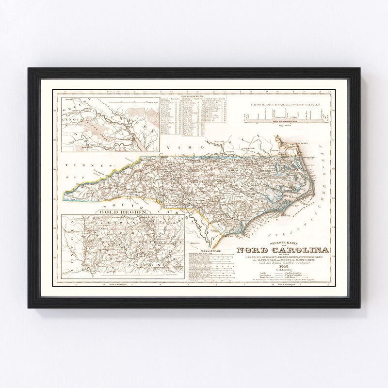 Vintage Map of North Carolina 1845