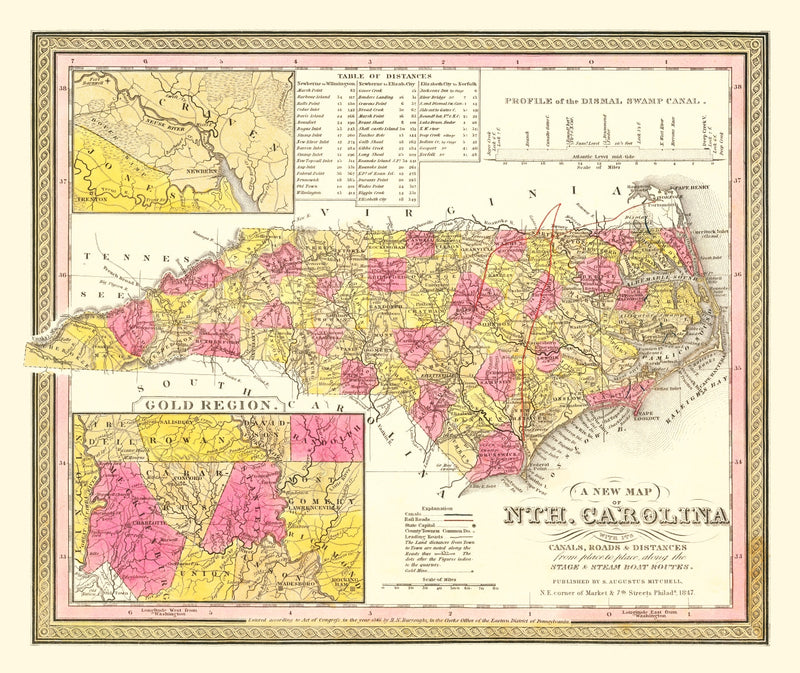 Size comparison using Vintage Map of North Carolina 1847