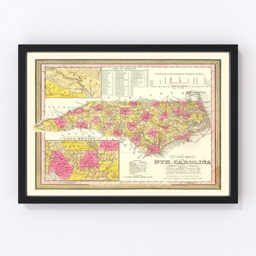 North Carolina Vintage Map 1847