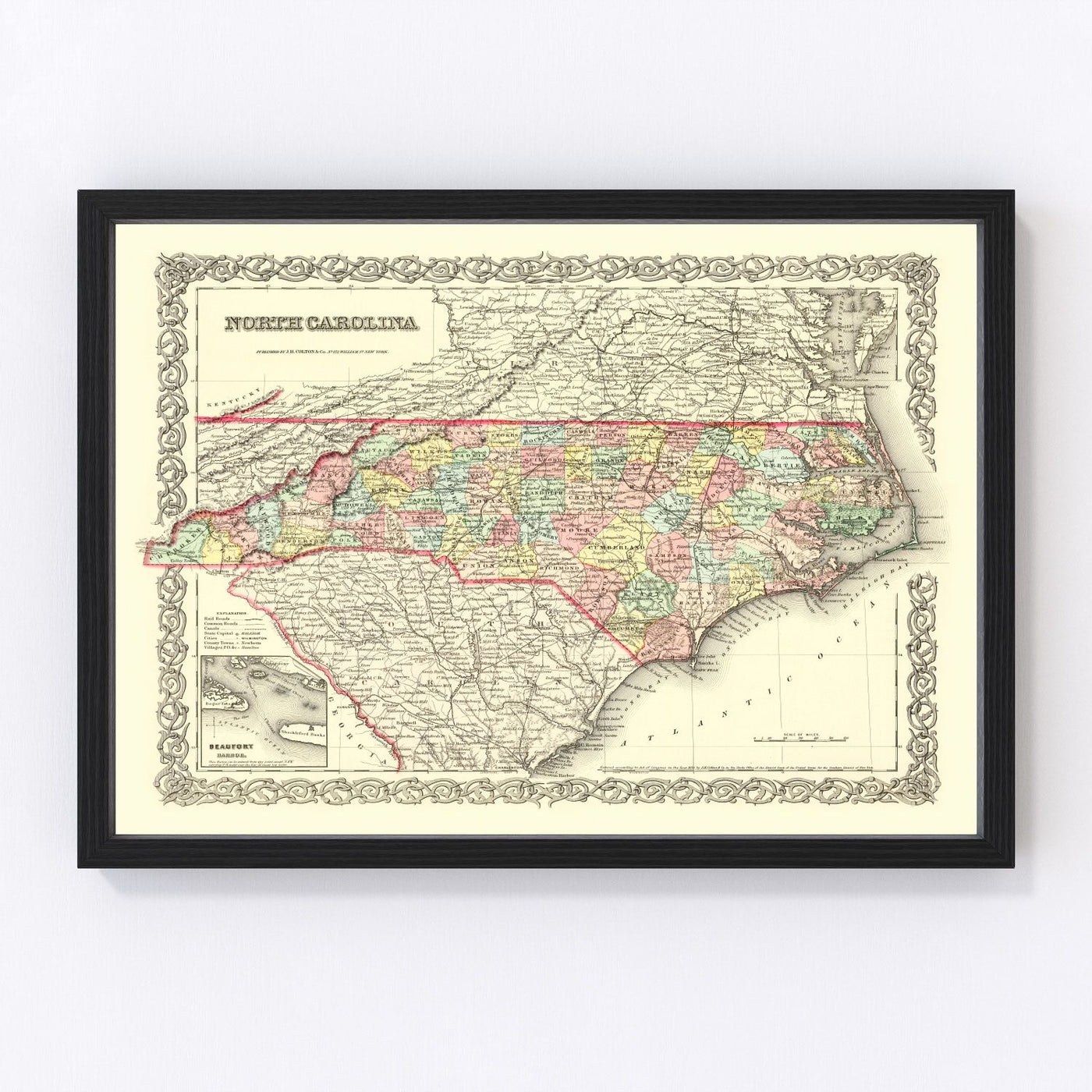North Carolina Vintage Map 1856