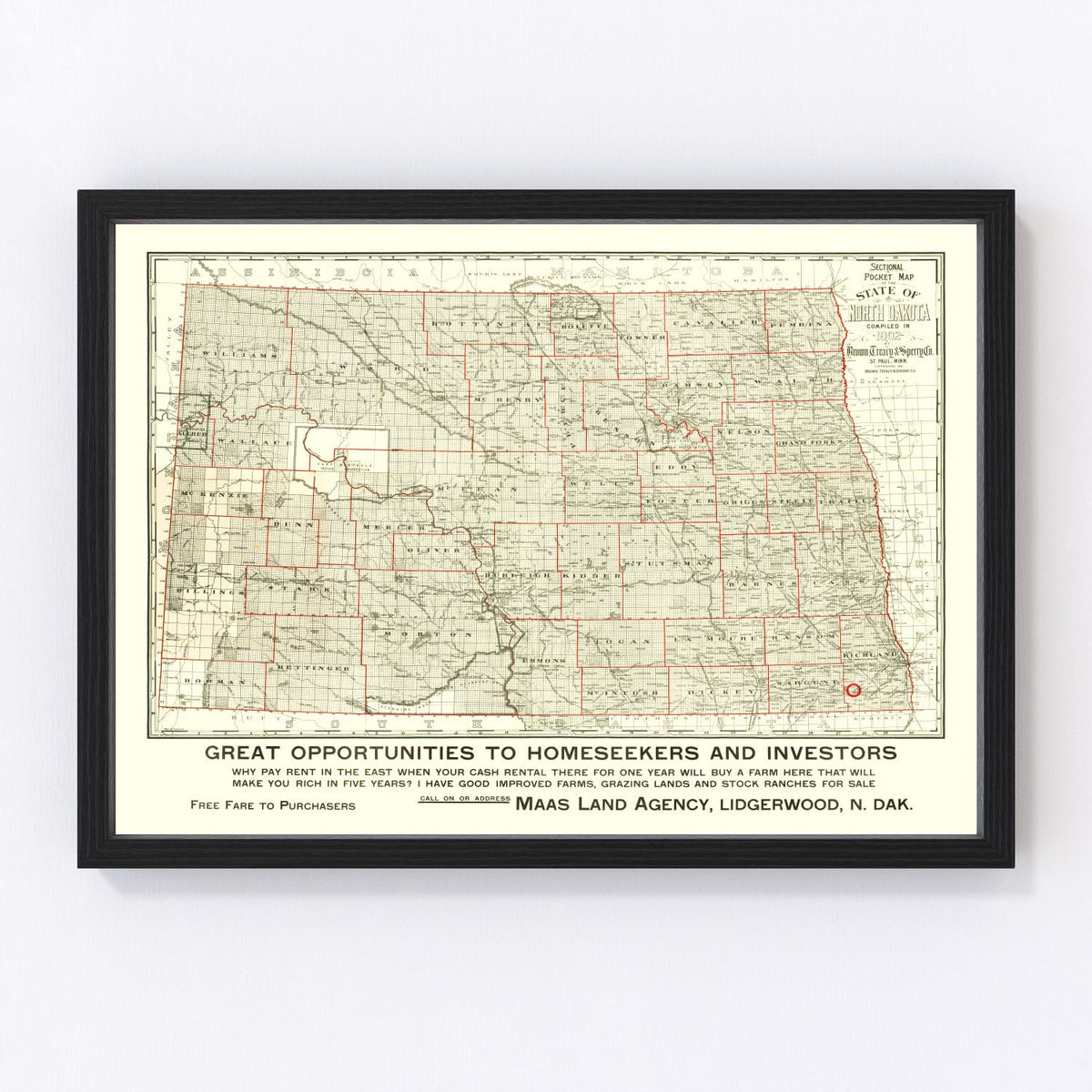 North Dakota Vintage Map 1902