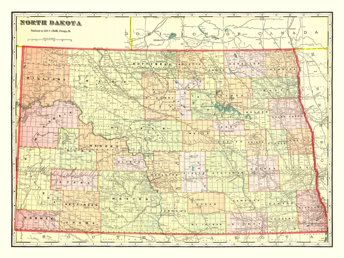 Preview of Vintage Map of North Dakota 1909