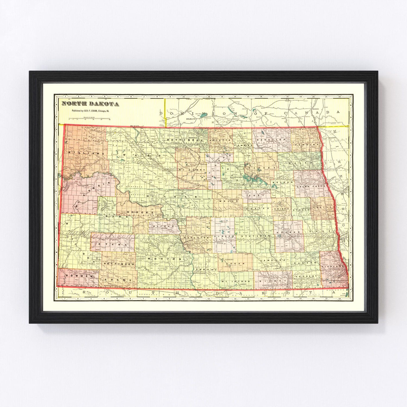 North Dakota Vintage Map 1909