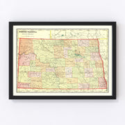 North Dakota Vintage Map 1909