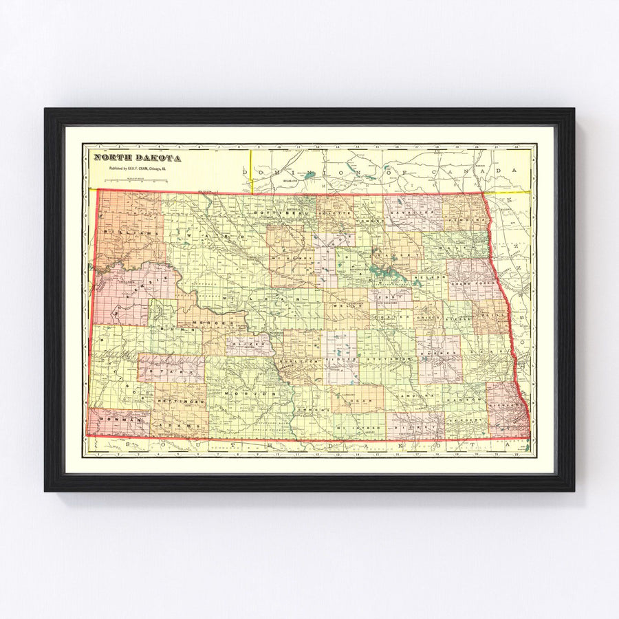 Vintage Map of North Dakota 1909