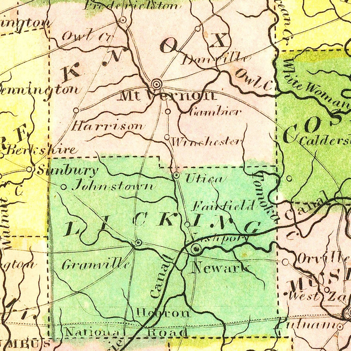 Restored historic details from the 1836 state map of County, Ohio