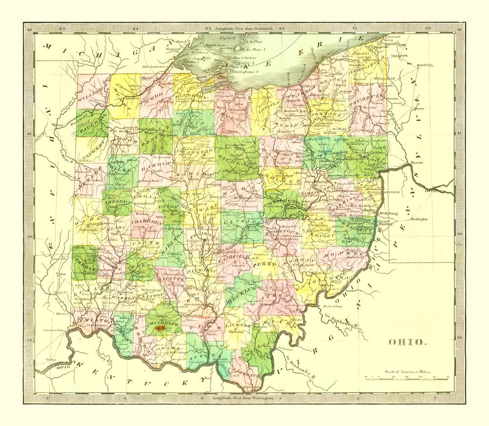 Vintage Map of Ohio 1836 print style example