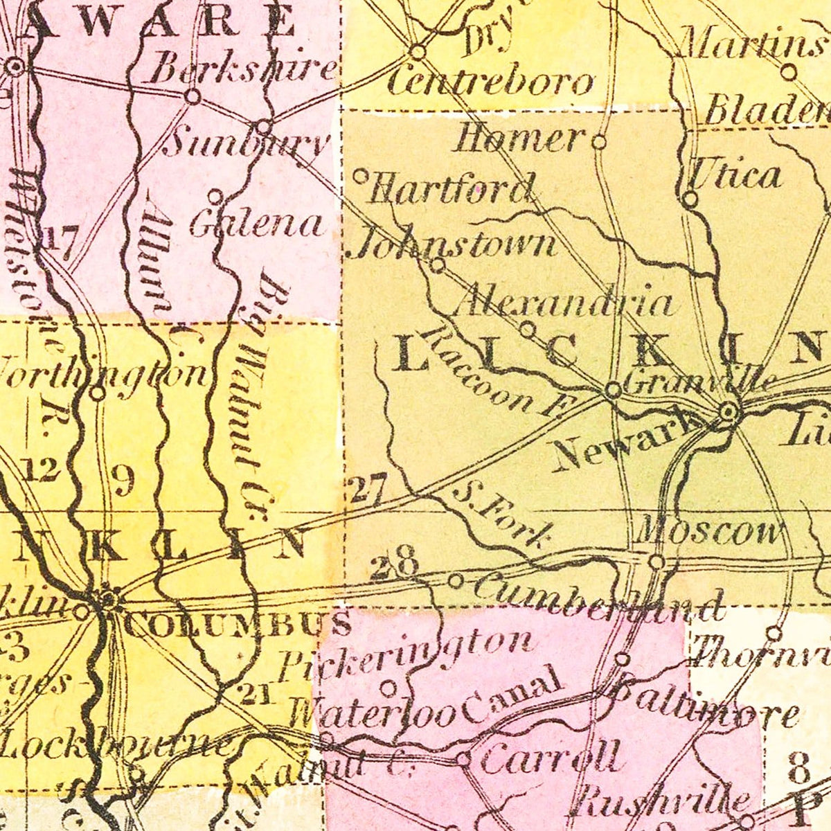 Restored historic details from the 1844 state map of County, Ohio