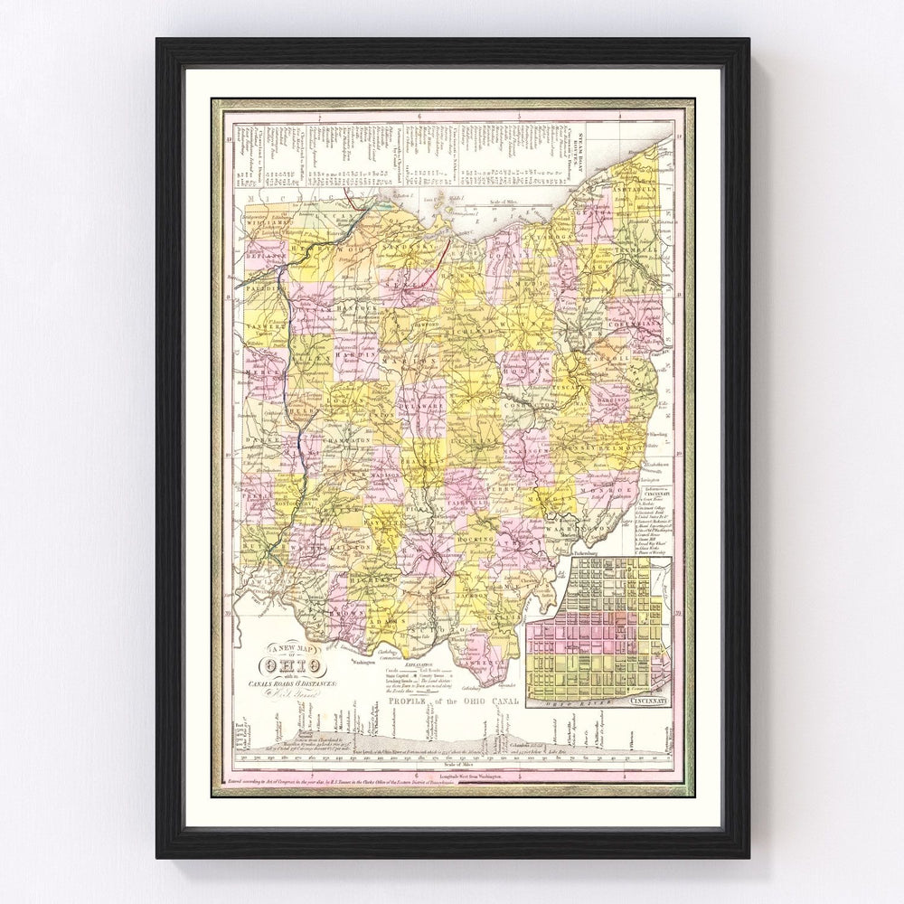 Ohio Vintage Map 1844
