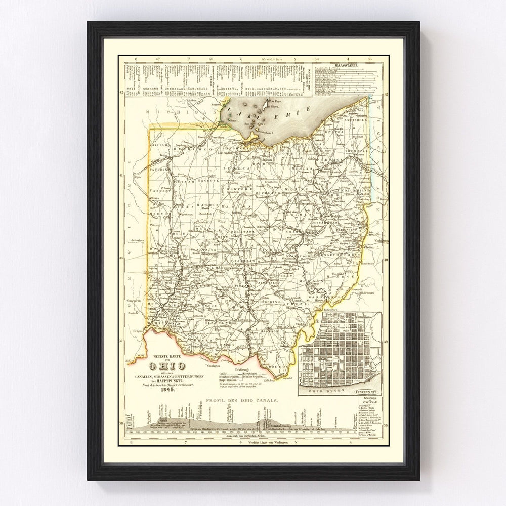 Ohio Vintage Map 1845