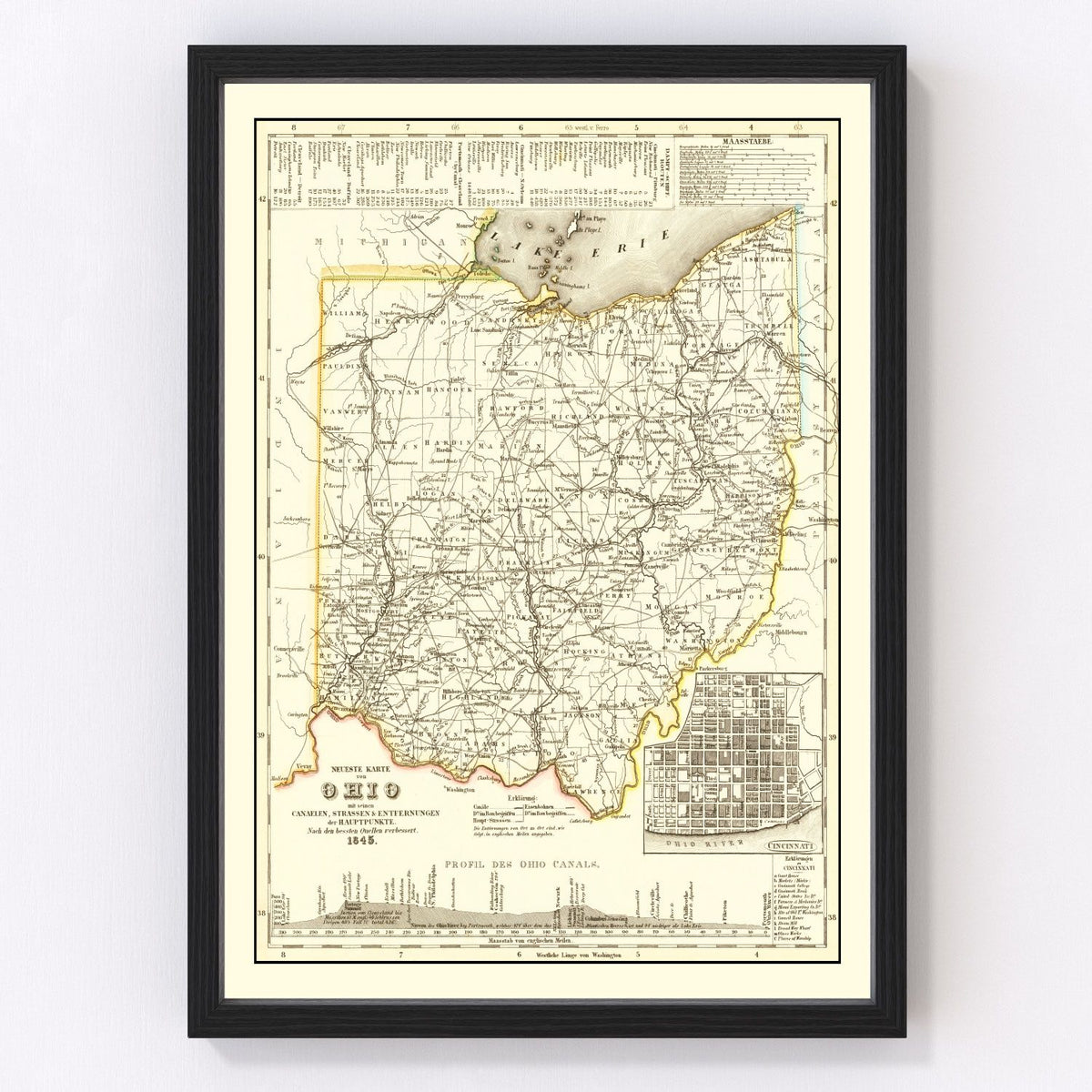 Ohio Vintage Map 1845