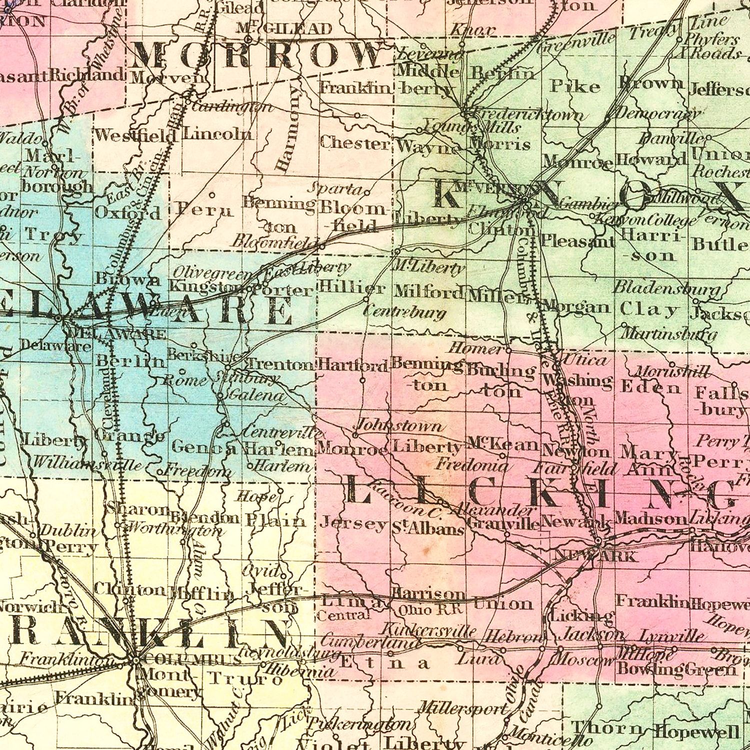 Restored historic details from the 1852 state map of County, Ohio