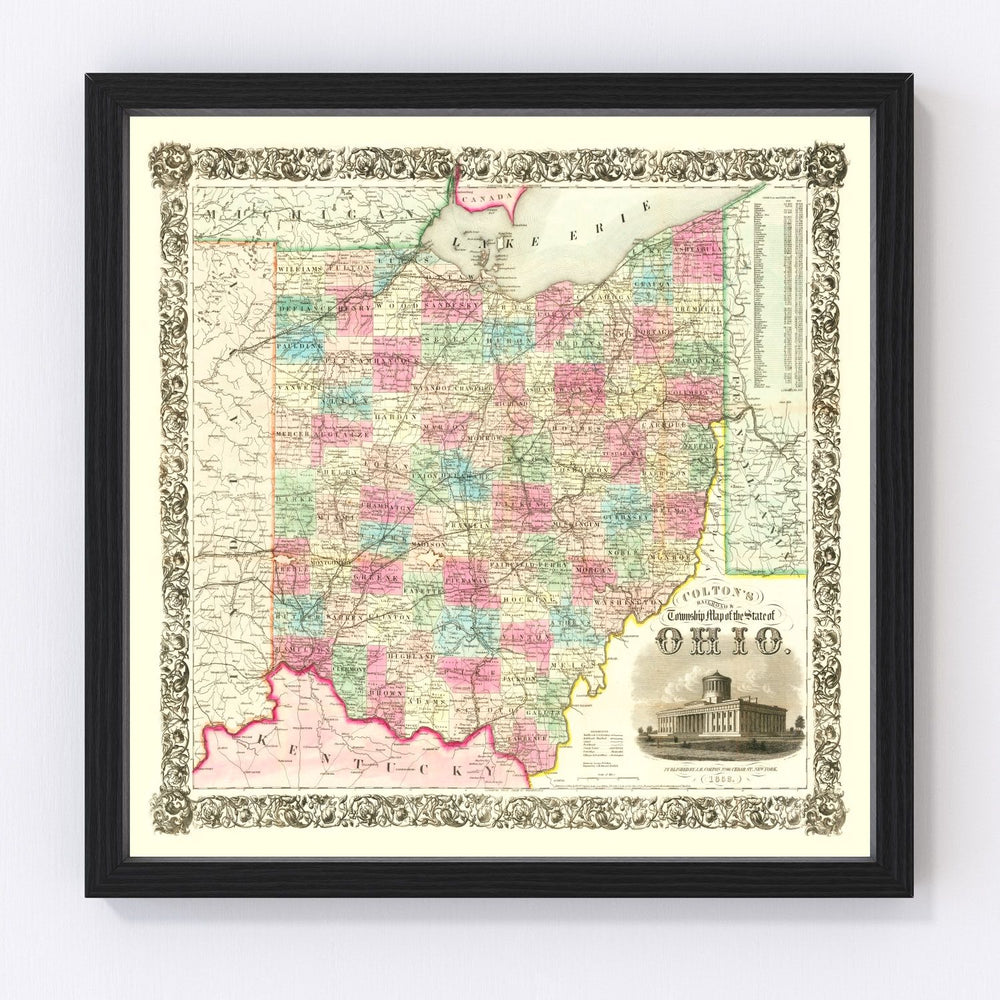 Ohio Vintage Map 1852