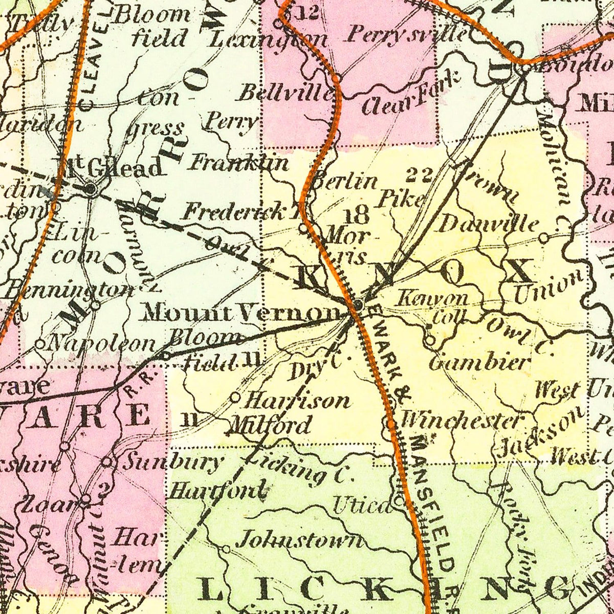 Restored historic details from the 1854 state map of County, Ohio