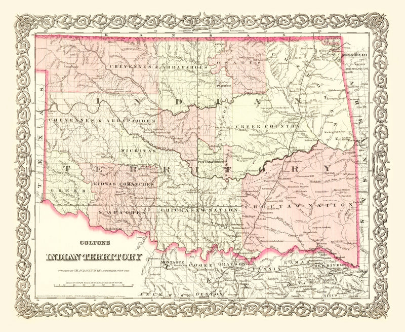 Size comparison using Vintage Indian Territory Map (Oklahoma) 1872