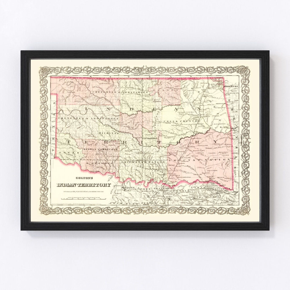 Oklahoma Vintage Map 1872