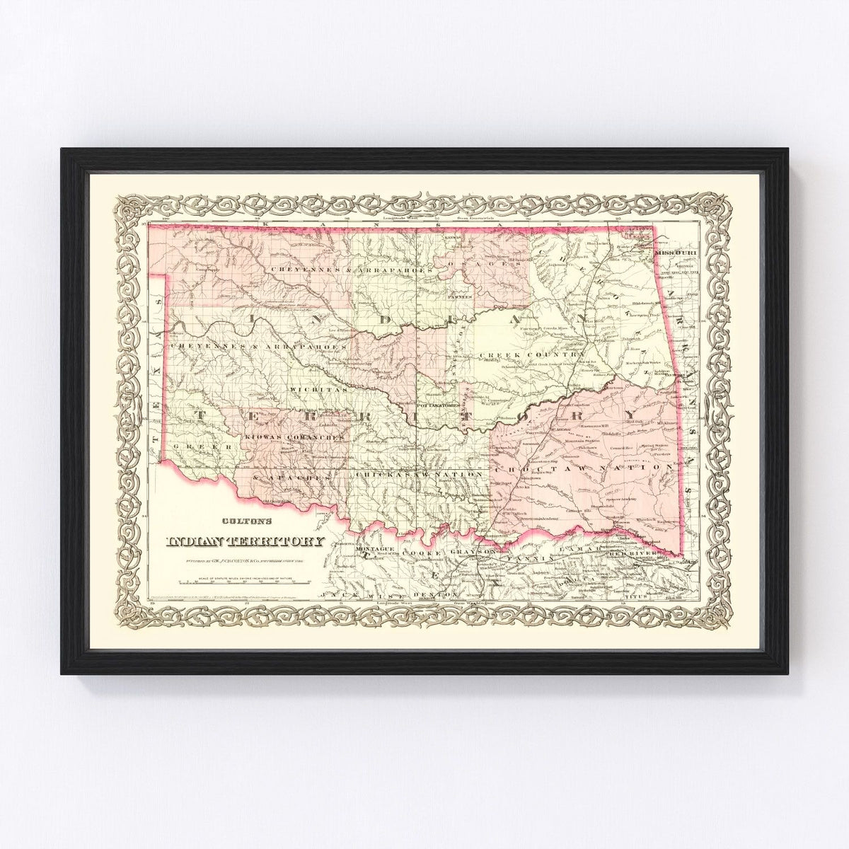 Oklahoma Vintage Map 1872