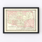Oklahoma Vintage Map 1872