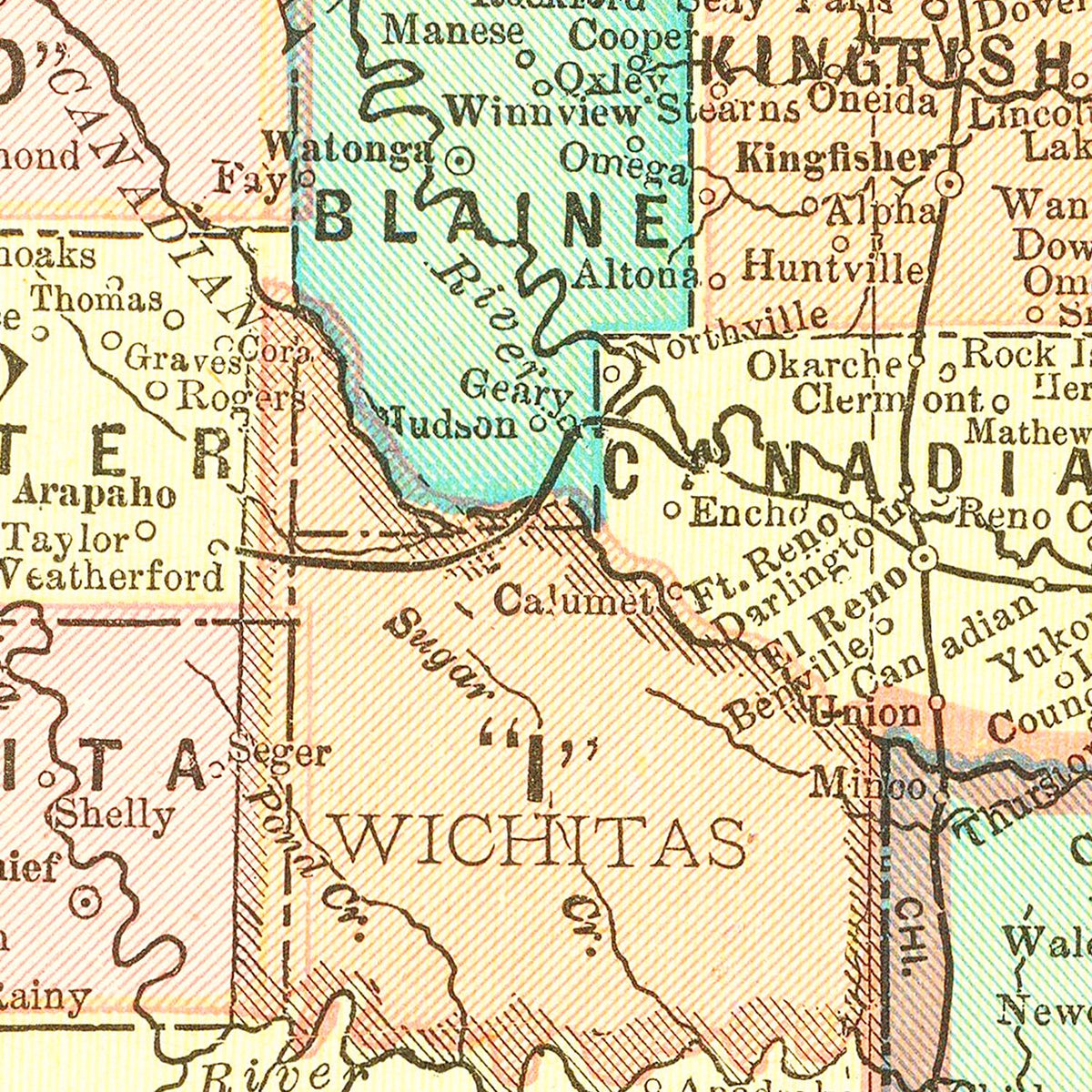 Restored historic details from the 1899 state map of County, Oklahoma