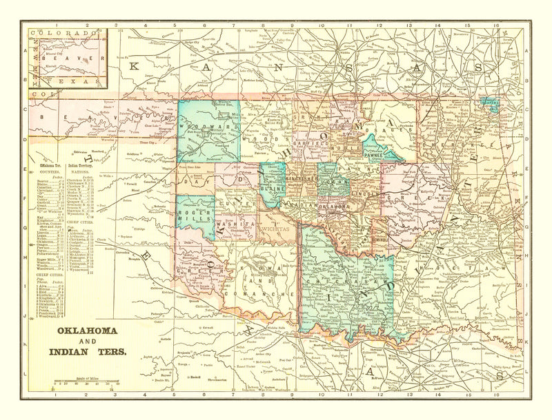Size comparison using Vintage Map of Oklahoma 1899
