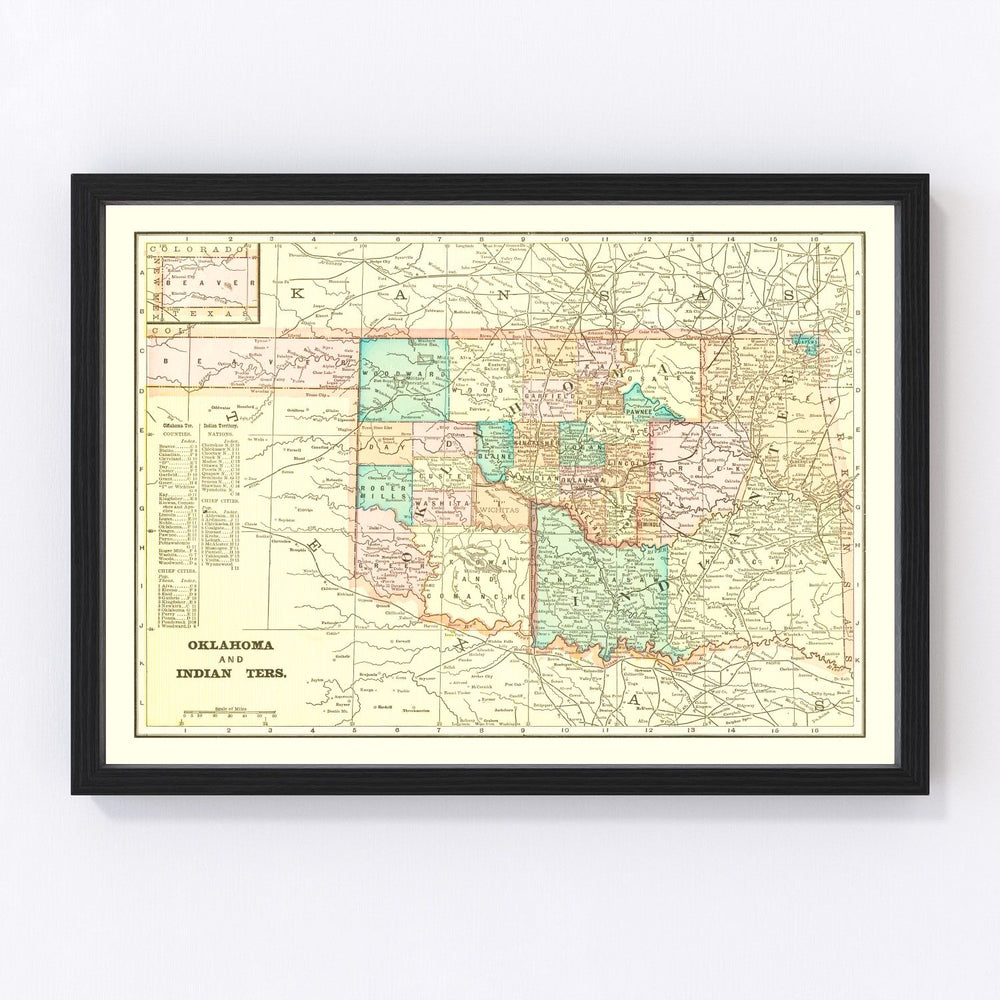 Oklahoma Vintage Map 1899