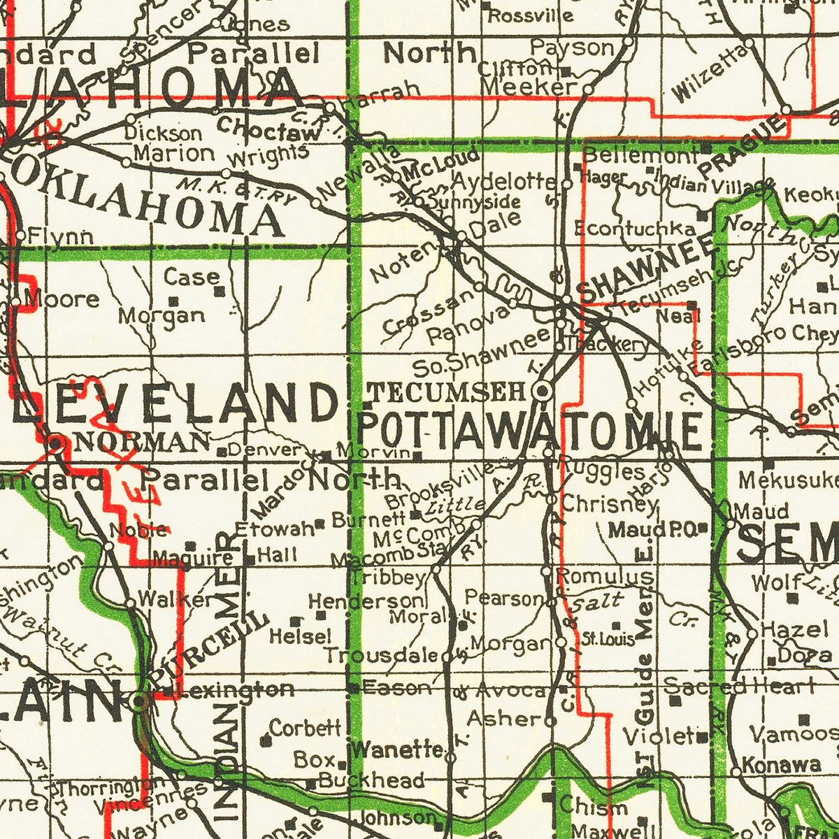Restored historic details from the 1915 state map of County, Oklahoma