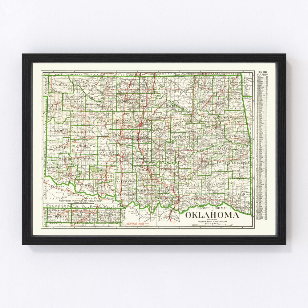 Oklahoma Vintage Map 1915