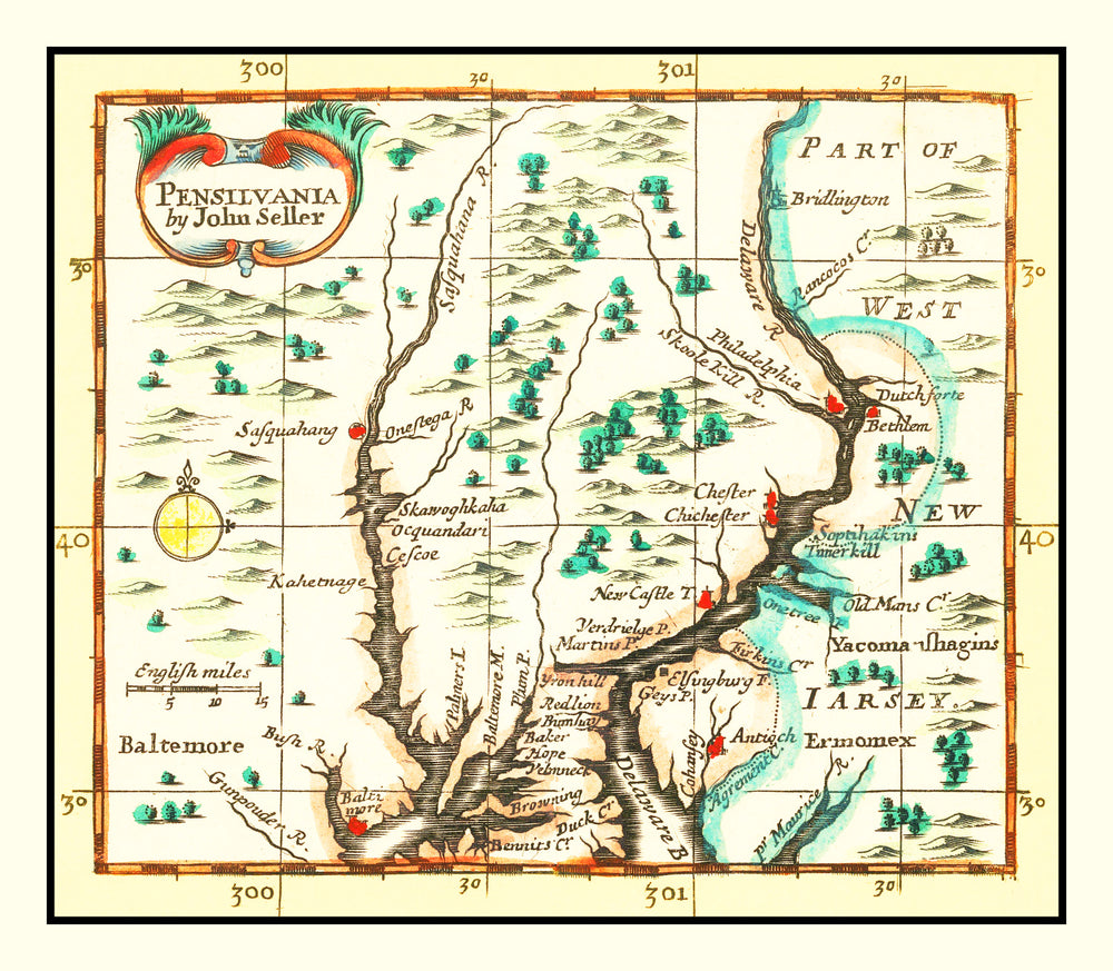 Vintage Map of Pennsylvania 1690 print style example